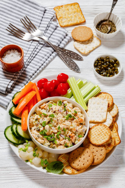 istock salmon salad with fresh veggies and crackers 1508386994