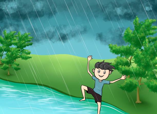 istock Untitled Artwork Cute little boy dancing in rains on nature background for Monsoon Season. 1508388046