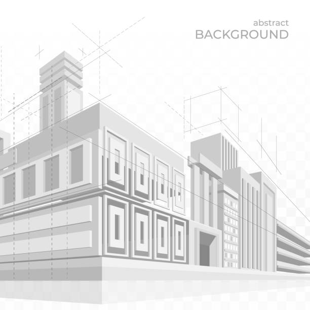 istock Buildings blueprint. Architect project. Architecture sketch. 3D house in perspective. Outline interior wireframe. Urban landscape. Construction draft. Vector abstract design background 1508403711
