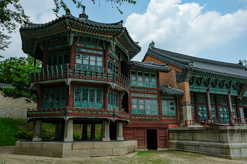 Seoul, South Korea - June 28, 2023: Detail of the Gyeongbokgung Palace in Seoul, South Korea.
