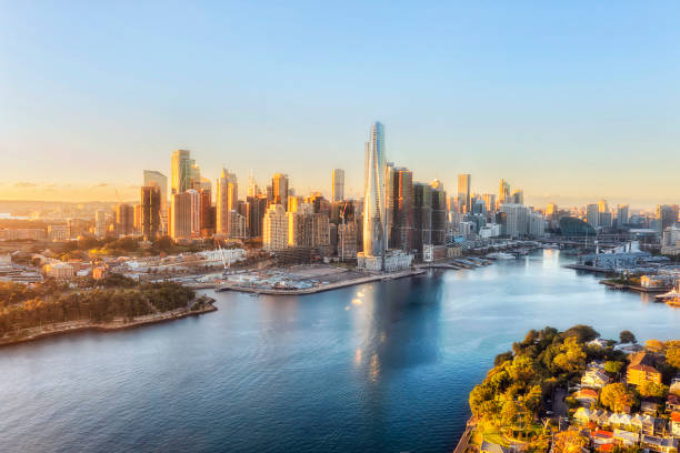 d sydney balmain cbd barangaroo - sydney australia australia sydney harbor skyline foto e immagini stock