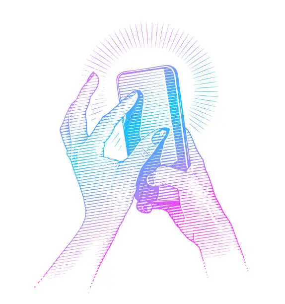 Vector illustration of Woman's hands using smart phone