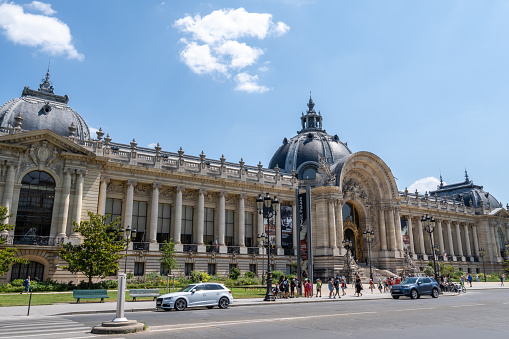 Petit Palais in Paris famous art museum located across grand palais. View of exterior main palace area in Paris, France