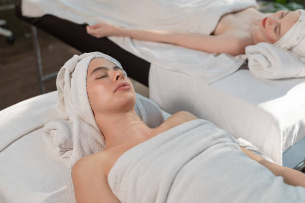 istock Young woman relaxed in spa salon 1508468646