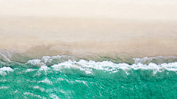 istock Beautiful quiet white beach background with emerald green waters. Aerial view from above of sea and sand. 1508476676