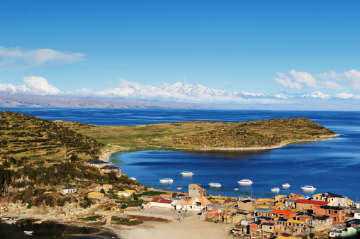 Bolivia - Isla del Sol on the Titicaca lake, the largest highaltitude lake in the world (3808m). This island's legendary Inca creation site and the birthplace of the sun. Landscape of the Titicaca lake