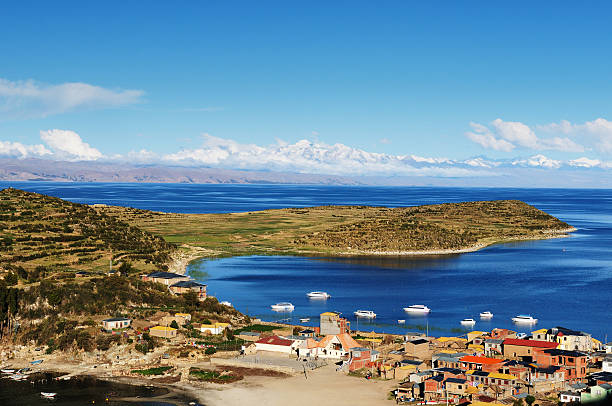 Titicaca lake, Bolivia, Isla del Sol landscape stock photo