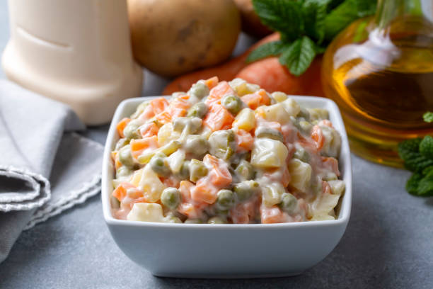 istock Russian salad, Olivier salad with mayonnaise and egg served (Turkish name; Rus salatasi) 1508515790