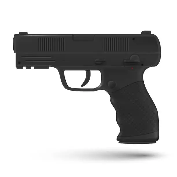 Vector illustration of Gas pistol black handgun army classic weapon automatic bullet revolver realistic vector