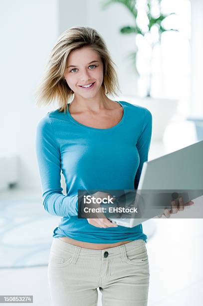 Woman With Laptop Computer Stock Photo - Download Image Now - Young Women, 20-29 Years, Adult