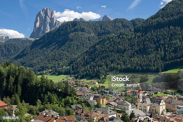 Ortisei And The Sassolungo Stock Photo - Download Image Now - Aerial View, Alto Adige - Italy, Bolzano