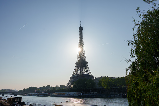 Eiffel Tower and Seine river in the morning sun