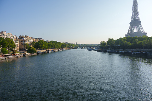 Eiffel Tower and Seine river in the morning sun