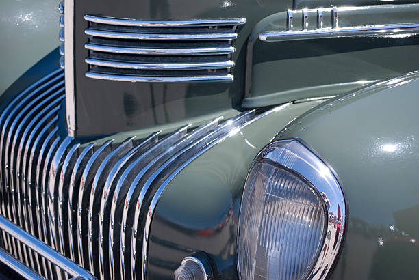 istock Green car front fender with light, close-up 150857285