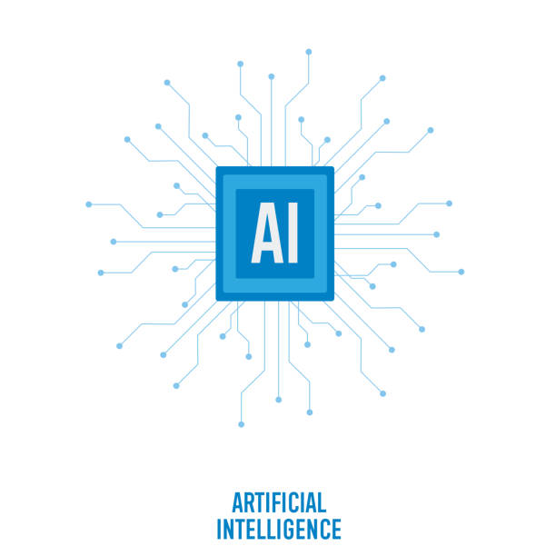 Artificial Intelligence Logo Design,Artificial intelligence processor chip,machine learning, smart robotic and cloud computing network digital AI technology vector art illustration