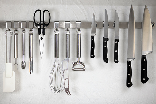 Professional Kitchen Utensils on magnetic rack