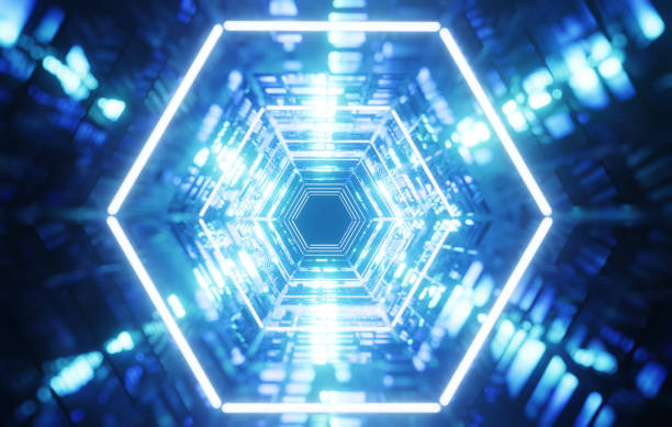 Glowing Techno Corridor Futuristic 3D Render with Abstract Design-High-Tech, Cyber and Neon Elements