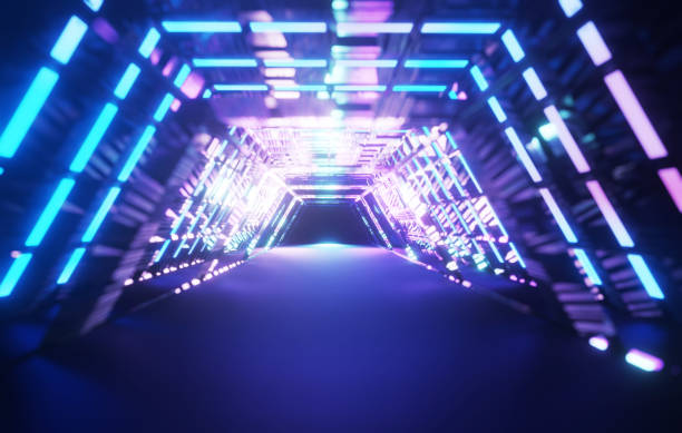 Glowing Techno Corridor Futuristic 3D Render with Abstract Design-High-Tech, Cyber and Neon Elements