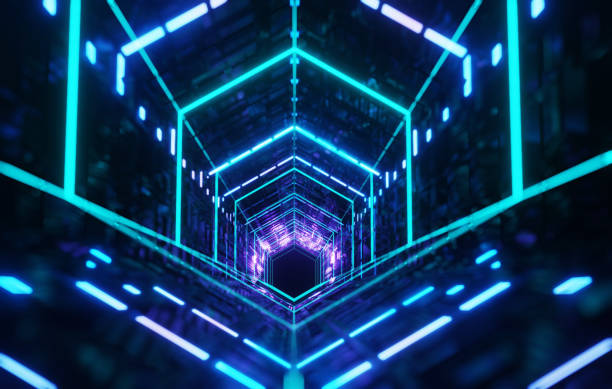 istock Glowing Techno Corridor Futuristic 3D Render with Abstract Design-High-Tech, Cyber and Neon Elements 1508657276