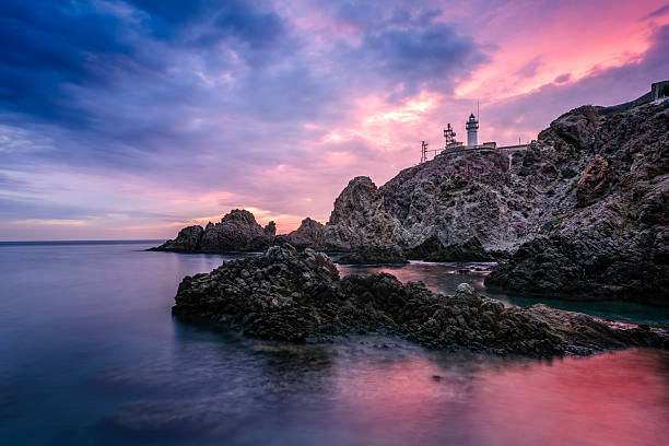 Cabo de Gata Image of the lighthouse at the Natural Park of Nijar Cabo de Gata in Almeria, Southern of Spain, taken at the sunset. cabo de gata photos stock pictures, royalty-free photos & images