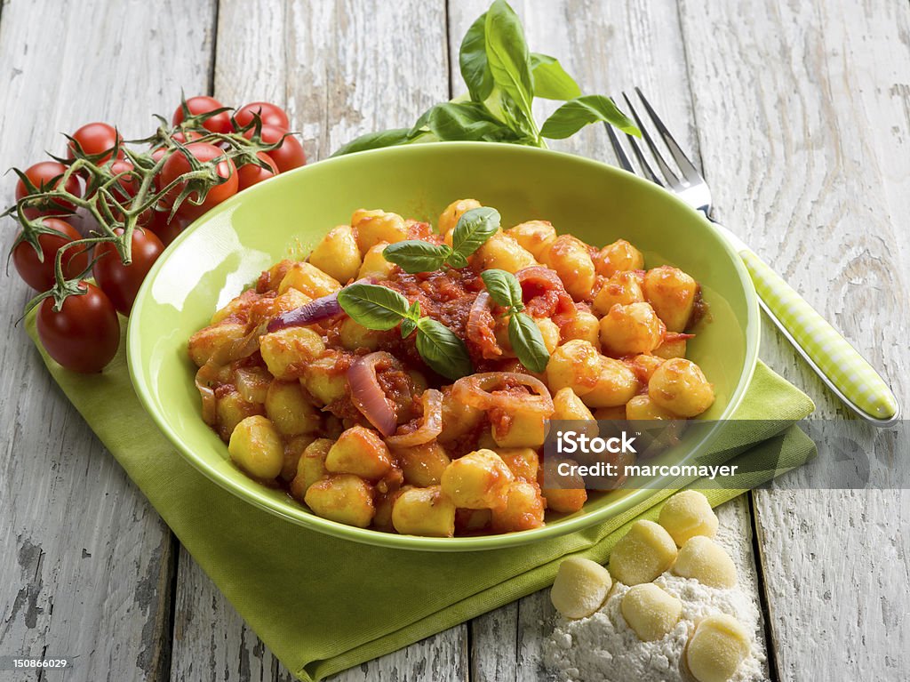 homemade gnocchi with tomato sauce Basil Stock Photo