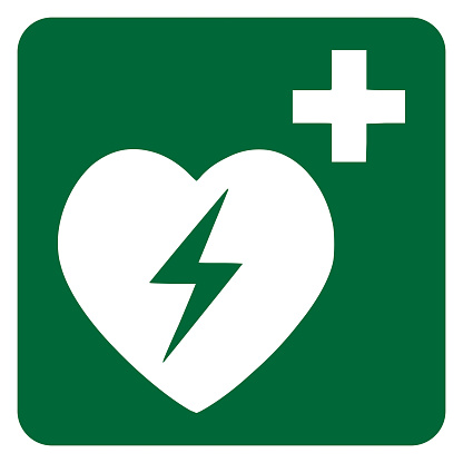 Vector graphic of a sign noting the location of an automated external defibrillator