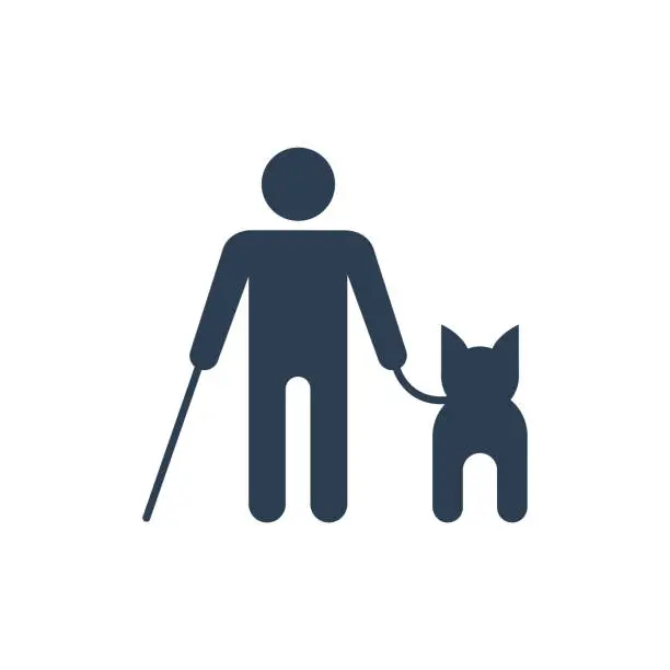 Vector illustration of Blind person icon with guide dog, Vector.