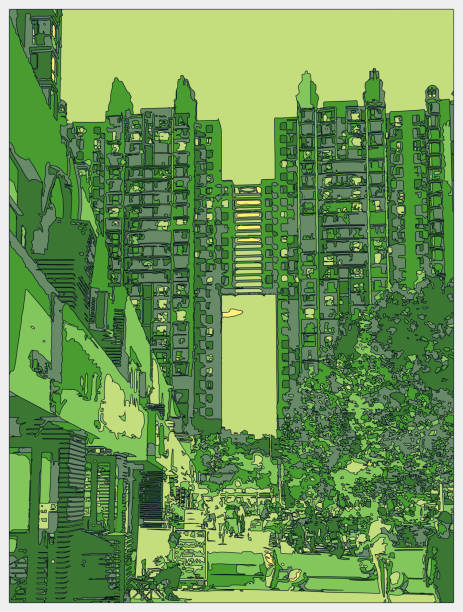 istock line drawing neon metaverse cartoon painting scene,modern building in city 1508691149