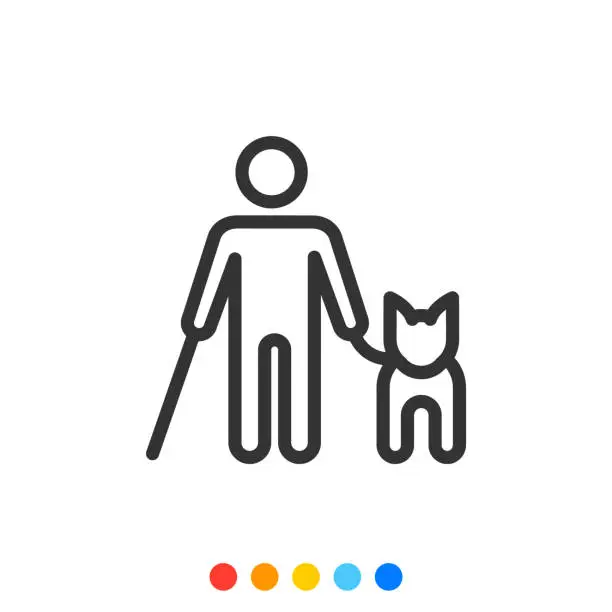 Vector illustration of Blind person icon with guide dog, Vector.