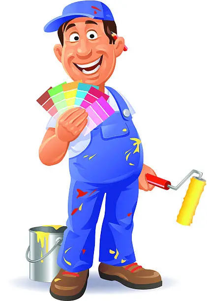 Vector illustration of Painter With Color Swatch