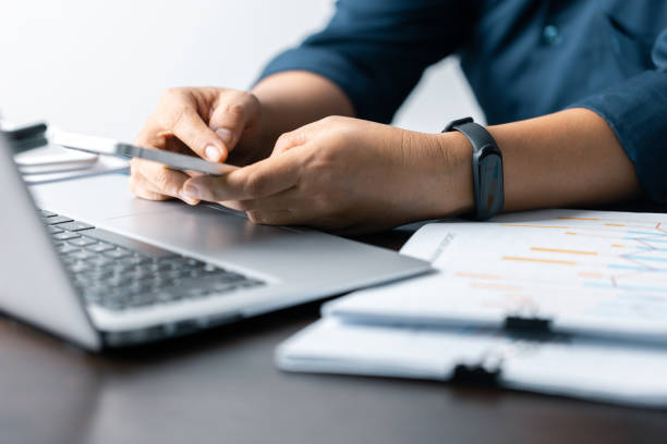 istock Business Data Analysis on Laptop: Financial Charts, Graphs, Reports for Successful Planning and Strategy. Professional Workplace: Analyzing Business Data, Charts, Graphs for Strategic Decision Making 1508719221