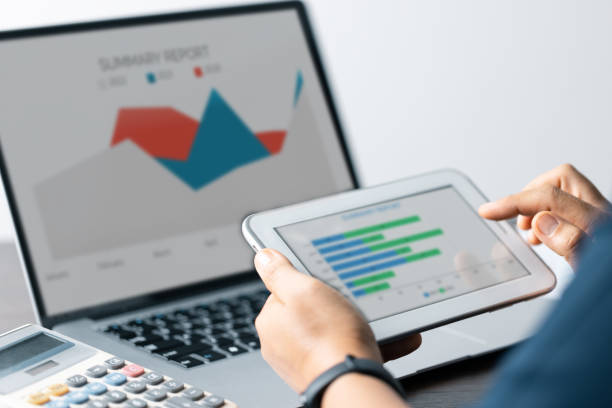 istock Business Data Analysis on Laptop: Financial Charts, Graphs, Reports for Successful Planning and Strategy. Professional Workplace: Analyzing Business Data, Charts, Graphs for Strategic Decision Making 1508719751