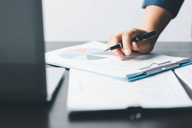 istock Business Data Analysis on Laptop: Financial Charts, Graphs, Reports for Successful Planning and Strategy. Professional Workplace: Analyzing Business Data, Charts, Graphs for Strategic Decision Making 1508721859