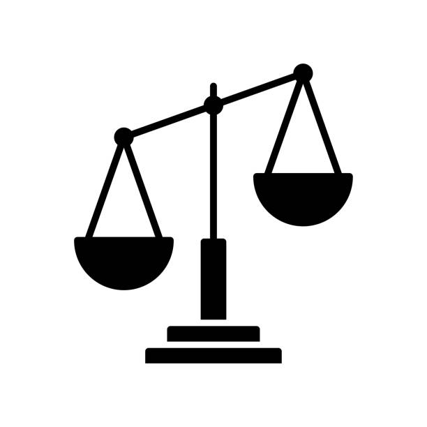 ilustraciones, imágenes clip art, dibujos animados e iconos de stock de línea negra de injusticia e icono vectorial de relleno - weight scale justice balance scales of justice