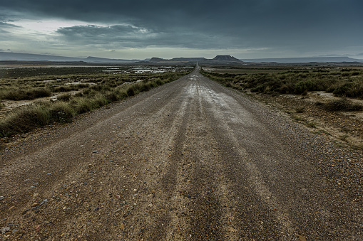 Road in the Desert of Bardenas Reales during the rain