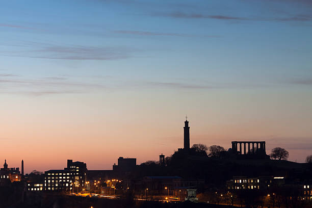 The famous monuments of Calton Hill at Dusk.