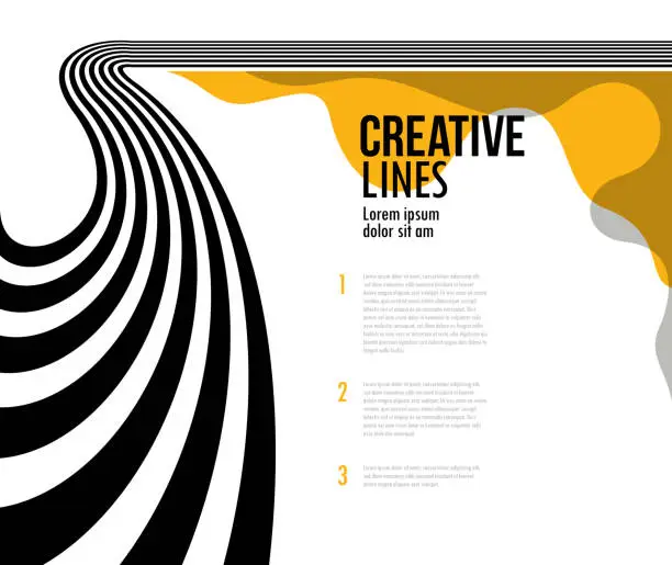 Vector illustration of 3D black and yellow lines in perspective abstract vector background, linear perspective illustration op art.