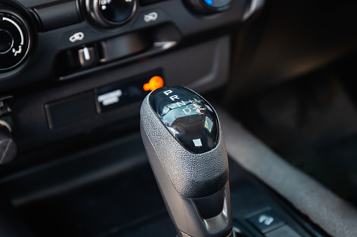 Closeup of Automatic transmission, a new generation of cars with modern technology that is in the car.