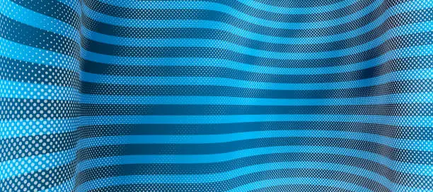 Vector illustration of Vector abstract blue dotted texture and lines background with dimensional perspective, technology and science theme, big data flow, geometric 3D design.