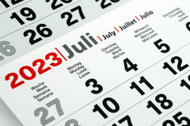 German calender July 2023 closeup Week Monday Tuesday Wednesday Thursday