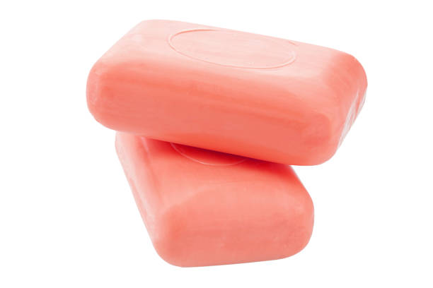 Two pink toilet soap isolated on a white background. File contains clipping path