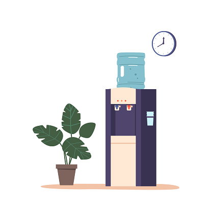 Refreshing And Invigorating Water Cooler in Office, Provides A Thirst-quenching Experience. Its Chilled Temperature Offers A Soothing Sensation And A Revitalizing Effect. Cartoon Vector Illustration