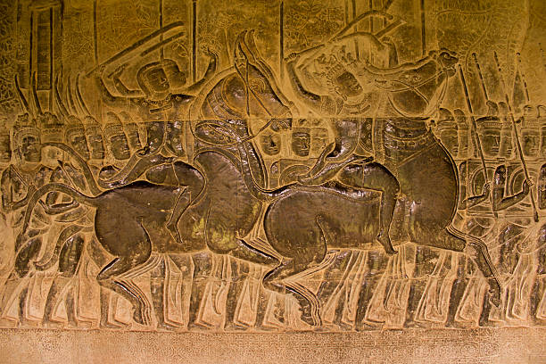 istock Ancient Warrior Carving at Angkor Wat Temple 150881541