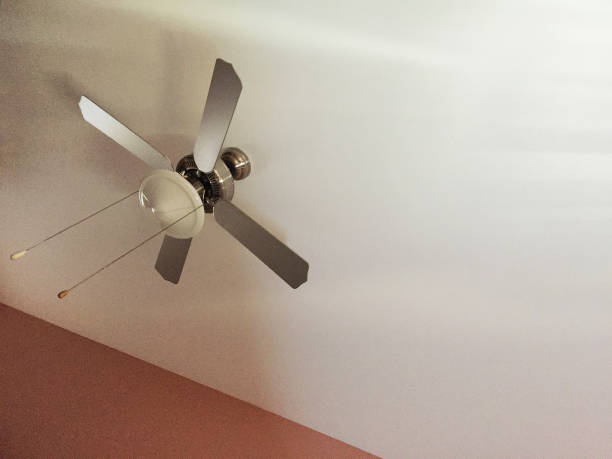 istock Ceiling fan with lamps hanging on the ceiling with copy space 1508819717