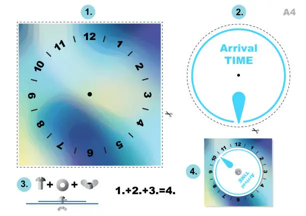 Vector illustration of DIY Car Parking Disc Timer, Clock Arrival Time Display , printable A4