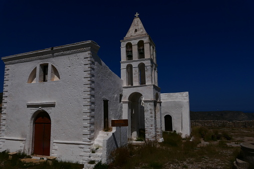 The church of Myrtidiotissa on top of the village of Chora, the capital of Kythera, Greece