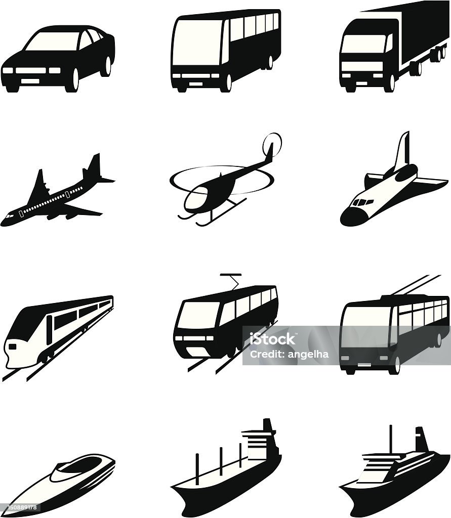 Route, mer et espace Ensemble d'icônes de transport - clipart vectoriel de Hélicoptère libre de droits