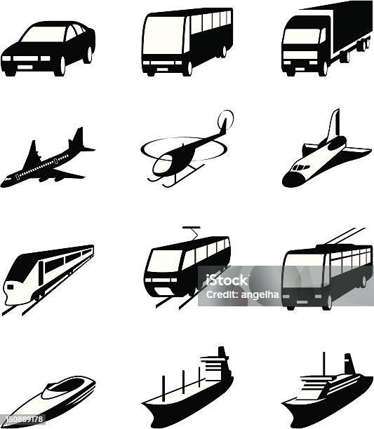 Road Морского И Космического Транспорта Иконки Набор — стоковая векторная графика и другие изображения на тему Вертолёт