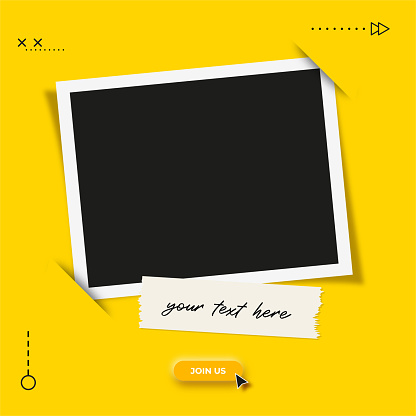 Photo frame with sticky tape. Digital marketing agency and corporate social media post template