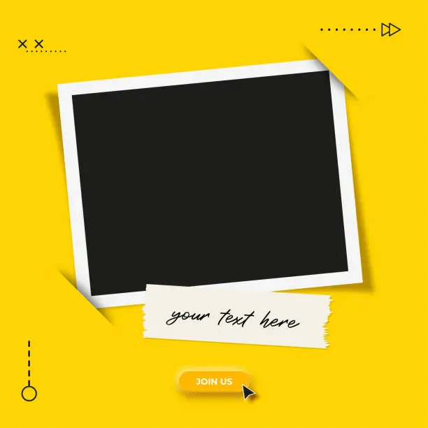 Vector illustration of Photo frame with sticky tape. Digital marketing agency and corporate social media post template